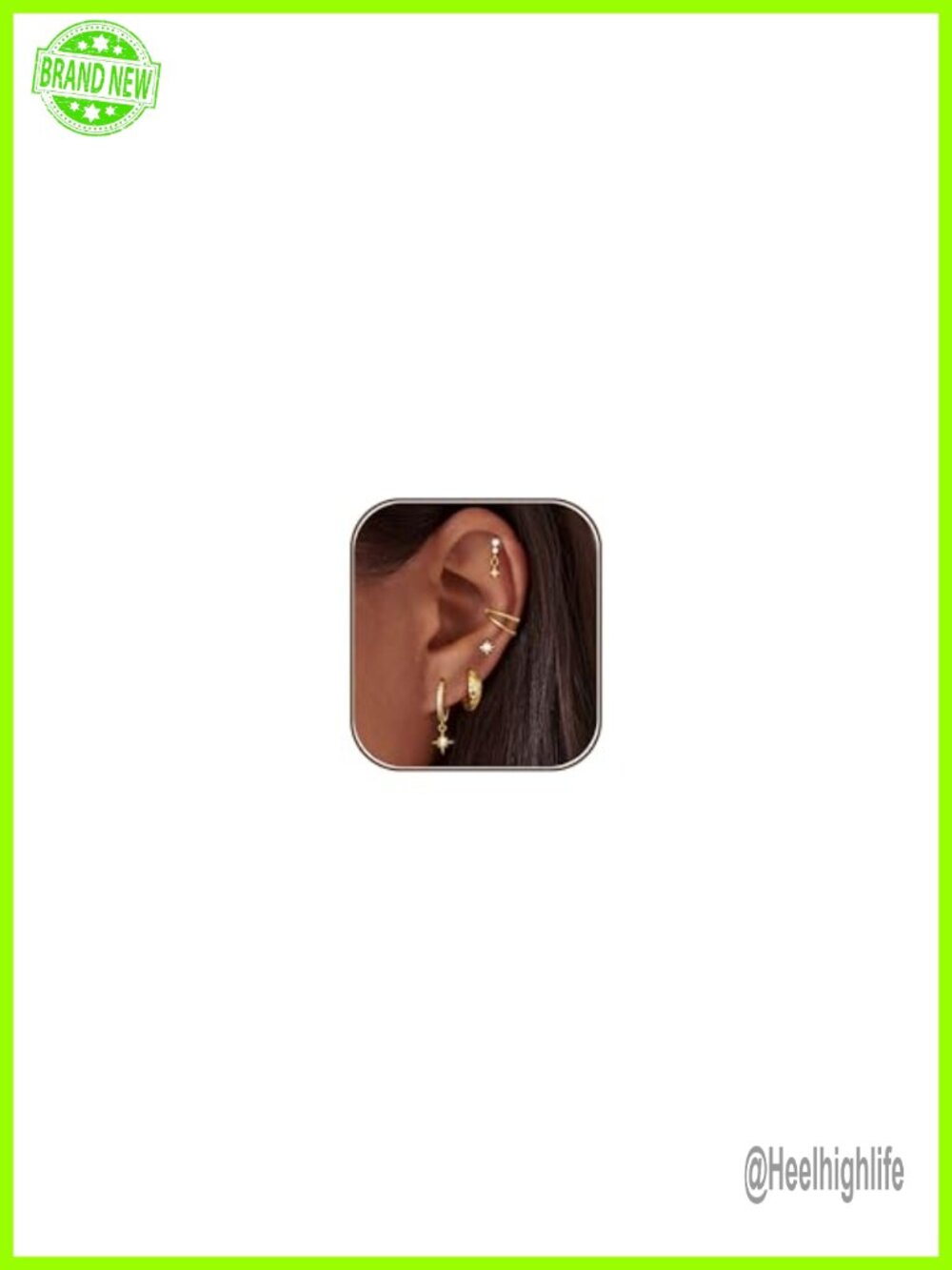 14k Gold Plated Earring Set Huggie Hoops Studs Cuff Hypoallergenic Stackable